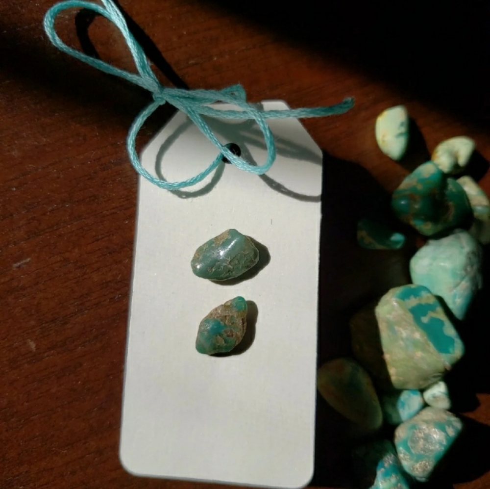 Natural Raw Turquoise Stud Earrings - Handmade